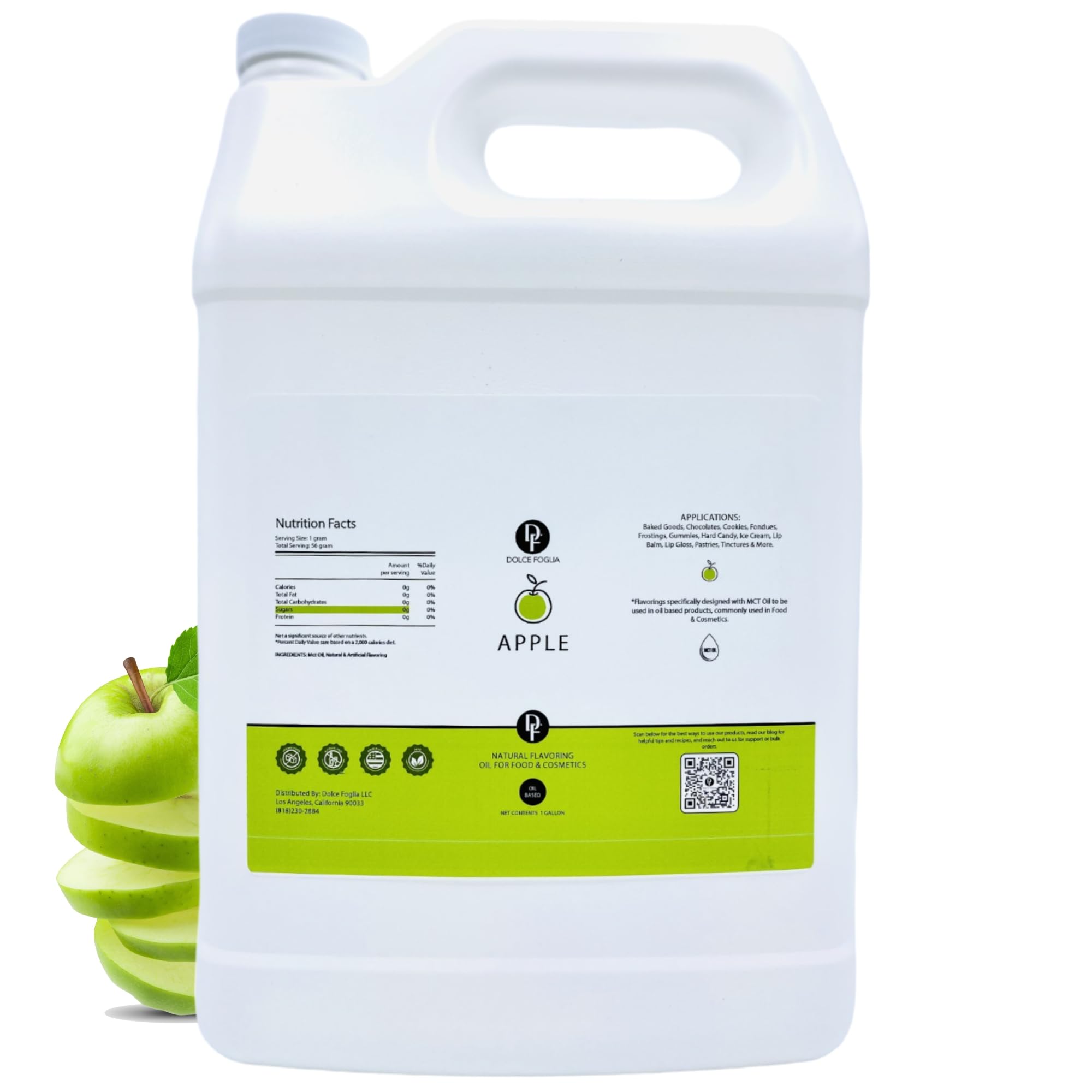 **Dolce Flav Oil-Soluble Apple Extract 1 Gallon – Kosher, Sugar-Free, Concentrated Crisp Apple Flavoring for Baking, Chocolates, Desserts & Beverages – Includes Measured Dropper – Perfect for Cakes, Candies, Ice Cream & DIY Flavoring**