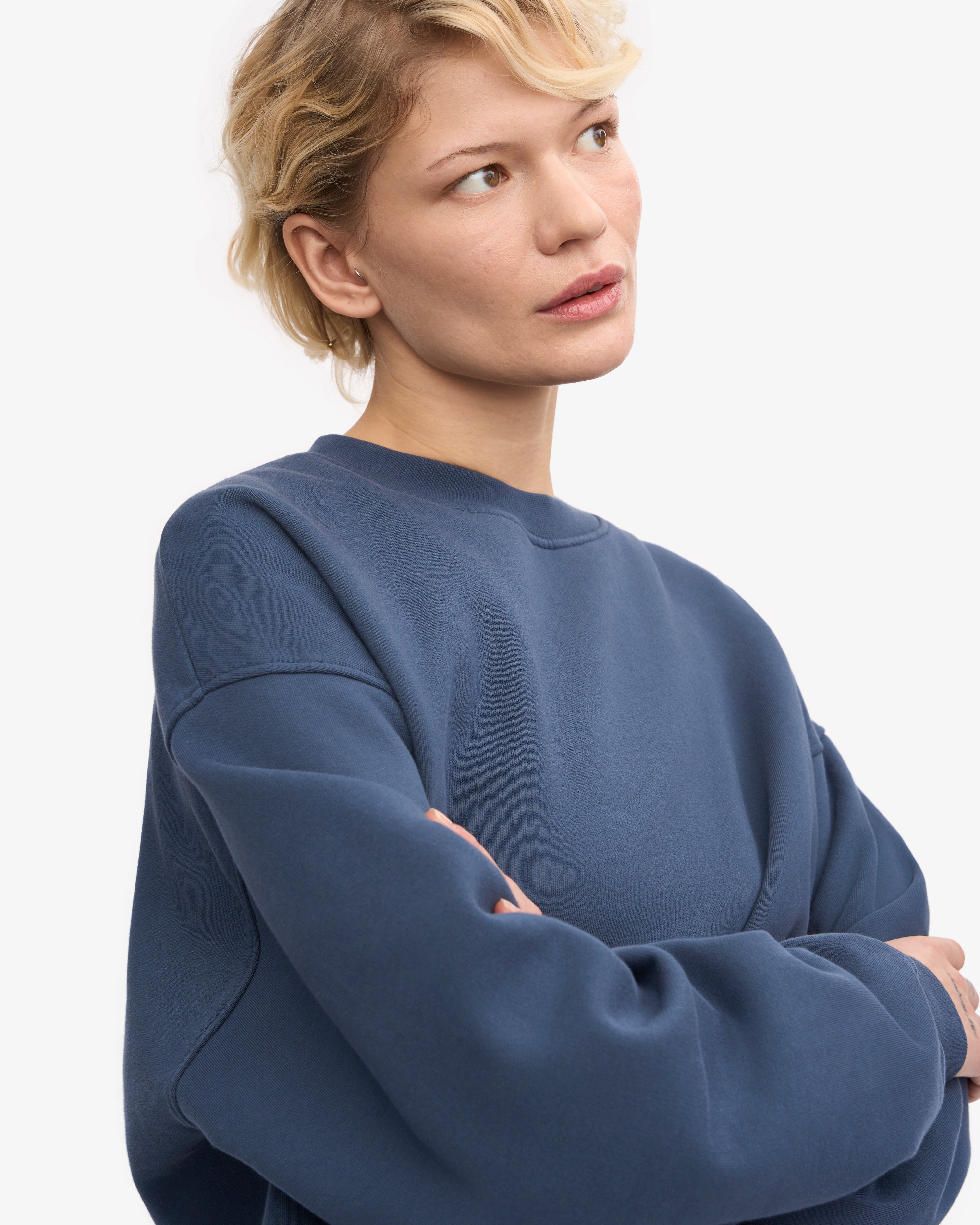Organic Oversized Crewneck Sweatshirt for Women - Soft & Comfortable Petrol Blue Pullover - Perfect for Casual Wear, Lounge & Street Style
