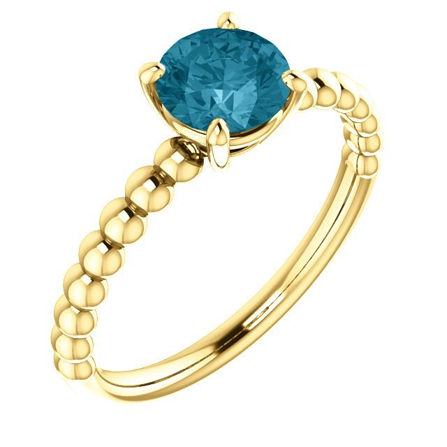 14KT Gold 1.05 CT London Blue Topaz Solitaire Beaded Ring for Women - Elegant Engagement, Wedding, Anniversary Gift Jewelry