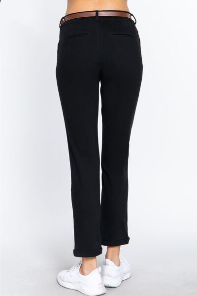Active Basic Cotton Span Twill Straight Pants for Women - Comfortable Casual Trousers for Work, Travel & Everyday Wear