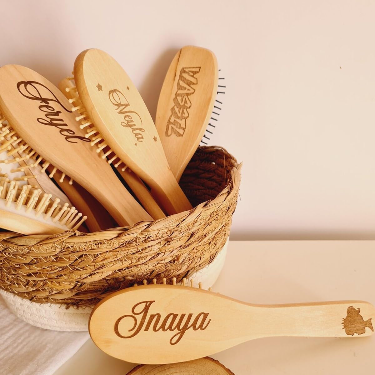 Personalized Baby Hairbrush with Engraved Name - Natural Wooden Newborn Hair Brush & Comb Set for Infants - Perfect Baby Shower Gift & Gentle Hair Care for Sensitive Scalps