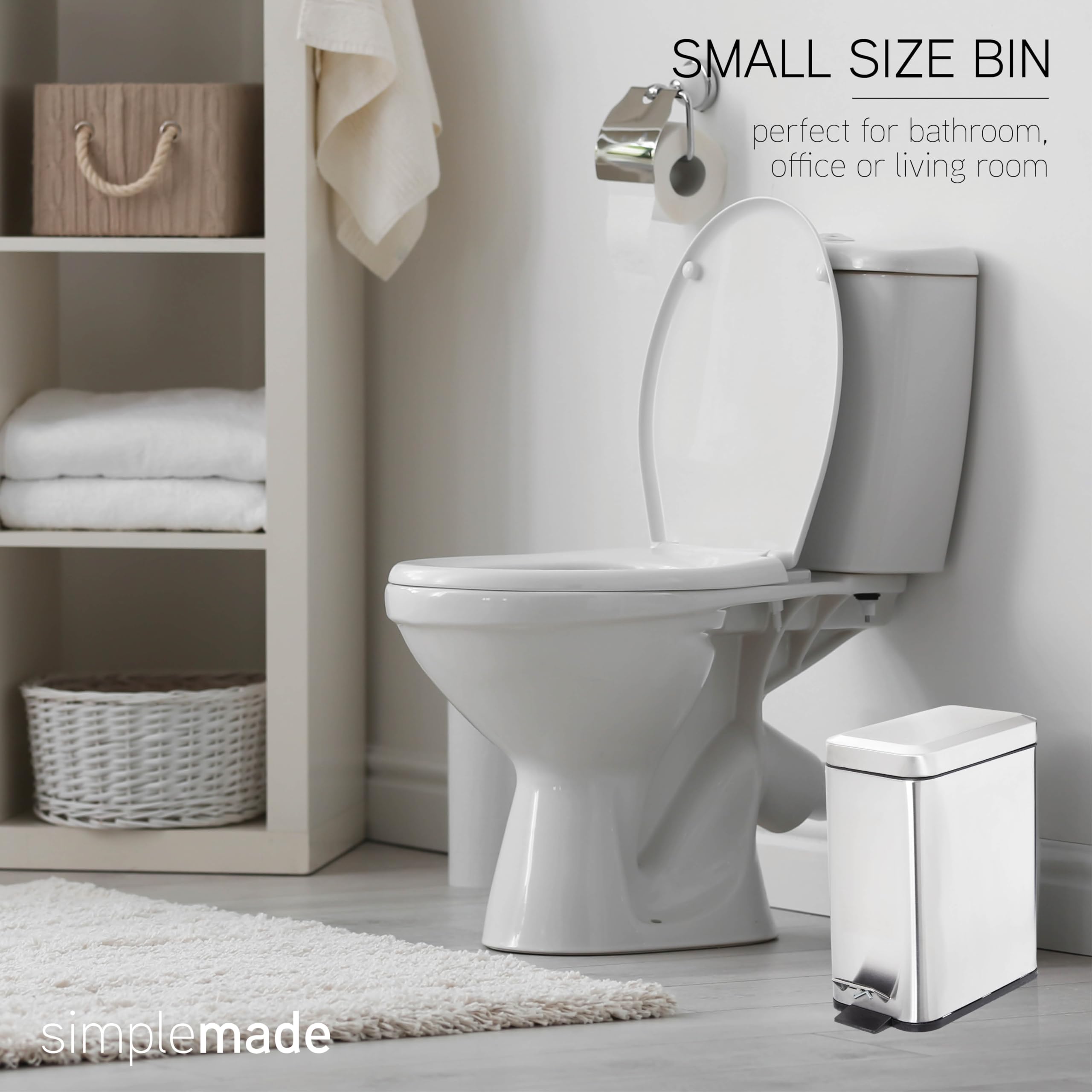 SIMPLEMADE 5L Round Step Trash Can with Lid - Stainless Steel Bathroom Waste Bin for Bathroom, Kitchen, Office - Small Metal Trash Can, Galvanized Steel Wastebasket (1.3 Gallon) - Perfect for Home, Dorm & Commercial Use