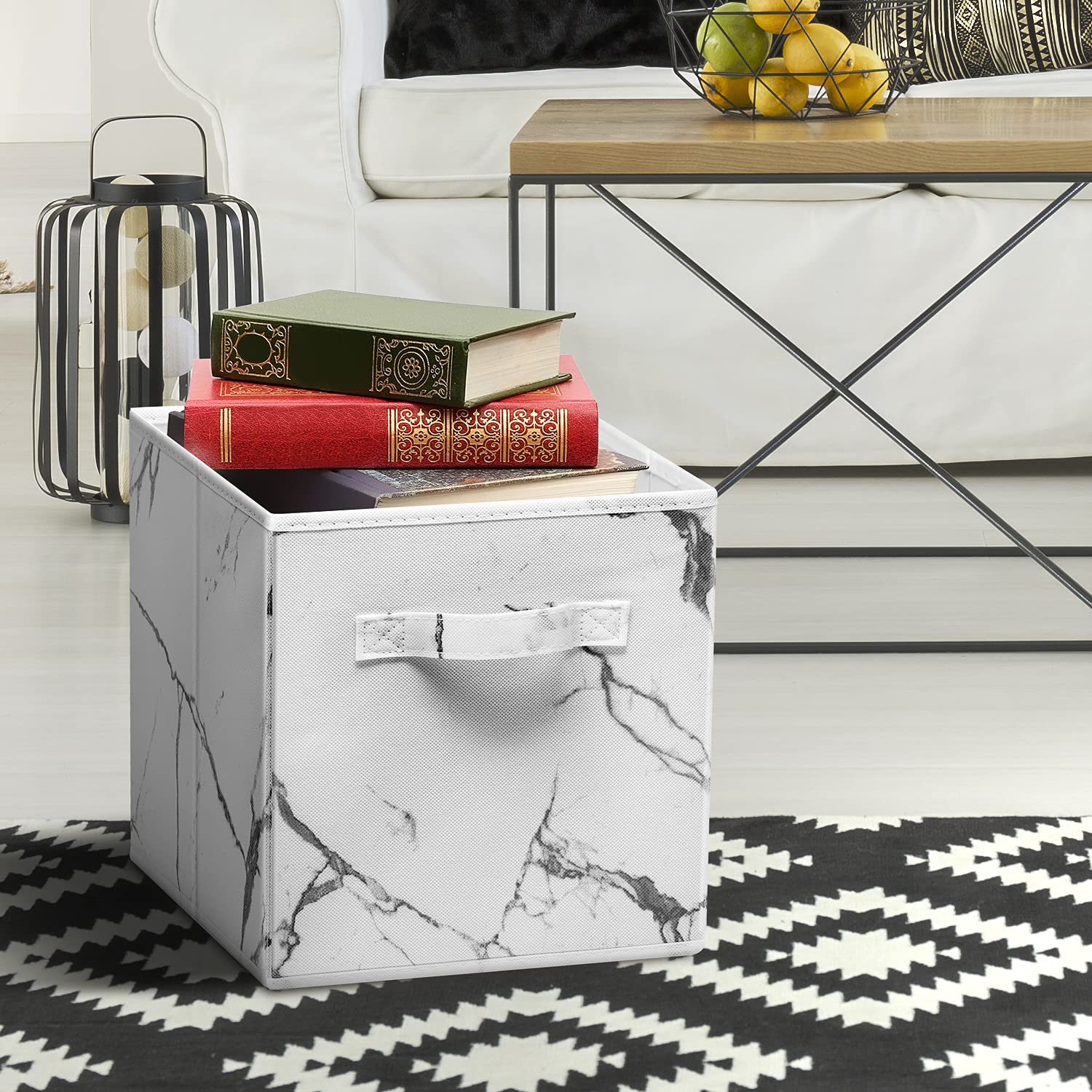 Sorbus Collapsible Storage Bins - Set of 4 White Marble Fabric Storage Cubes with Handles (11 Inch) - Foldable Organizing Baskets for Pantry, Closet, Nursery, Dorm Room & Toy Storage - Perfect for Home Organization and Space Saving Solutions
