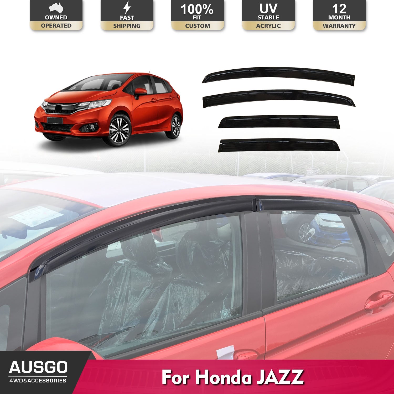 Honda Jazz GF Series 2014-2020 Custom Fit Injection Weather Shields - Wind & Rain Protection for Car Windows | Perfect for All-Weather Driving & Parking
