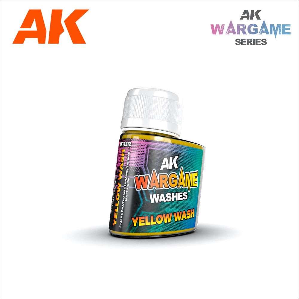 AK Interactive AK14212 Wargame Yellow Wash - Premium Acrylic Model Paint for Miniatures & Wargaming - Perfect for Weathering, Shading & Detailing Scale Models, Dioramas & Tabletop Games