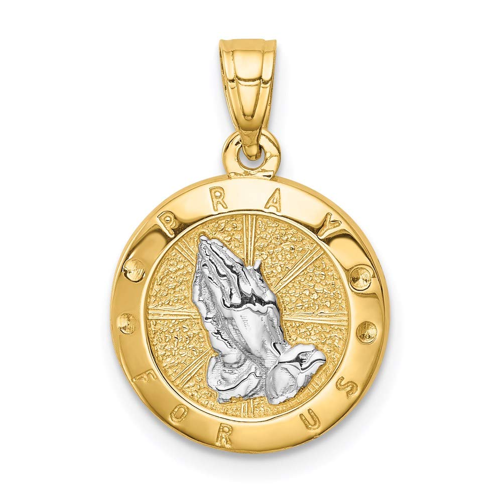 14K Yellow Gold Rhodium-Plated Praying Hands Charm Pendant - Religious Jewelry for Prayer, Meditation & Spiritual Gifts