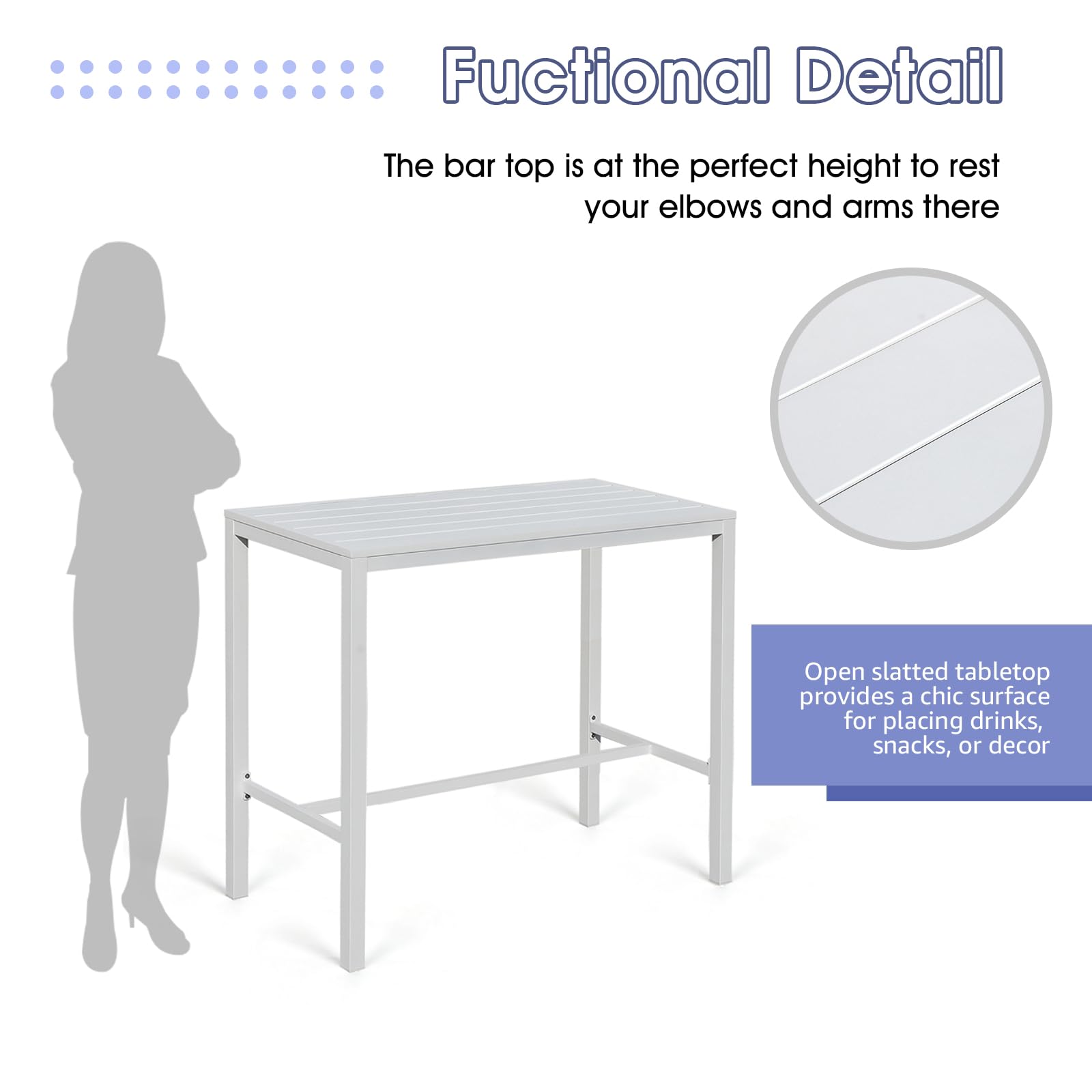 All-Aluminum High Top Pub Table - Soleil Jardin Rectangular Bar Table for Indoor & Outdoor Use | Easy Assembly & Low Maintenance White Bistro Table | Perfect for Patio, Deck, Garden & Restaurant Dining