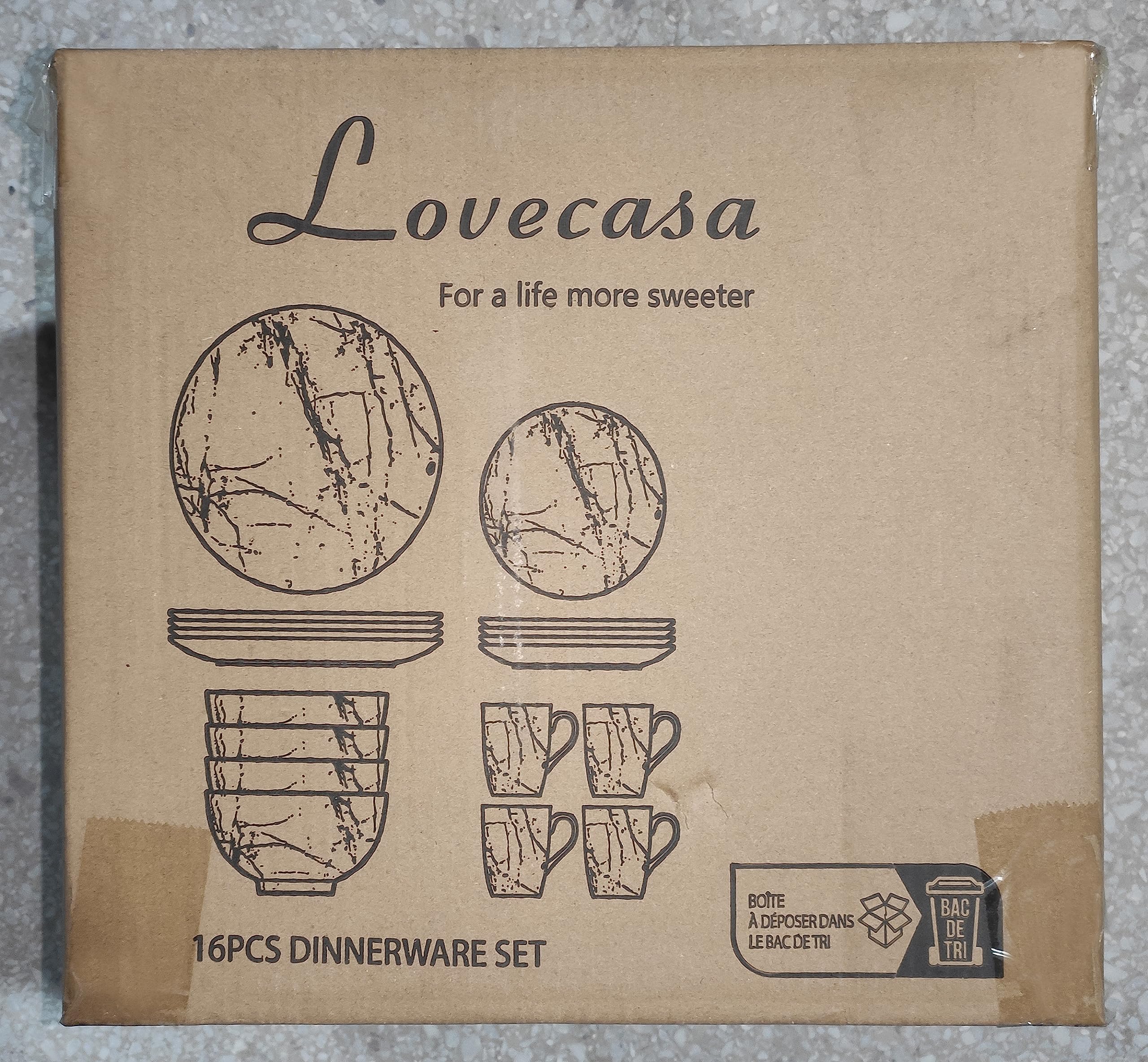 LOVECASA 32-Piece White Porcelain Dinnerware Set with Gold Splash for 8 - Dishwasher & Microwave Safe for Everyday Dining