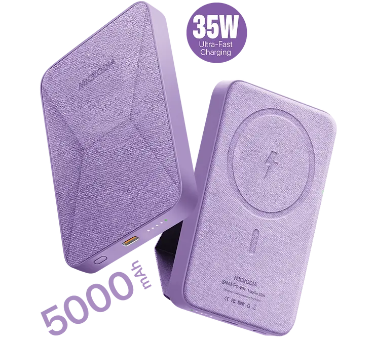 MICRODIA SNAPPower™ MagGo 35W Magnetic Wireless Power Bank - 5000mAh Portable Charger with 15W Fast Wireless Charging & 20W USB-C PD - Perfect for iPhone, Android, Travel, and On-the-Go Charging