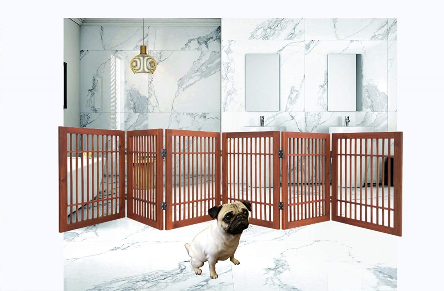 Premium Acacia Hardwood Pet Dog Gate - Freestanding, Folding & Portable Indoor/Outdoor Wooden Fence (6-Panel, 24