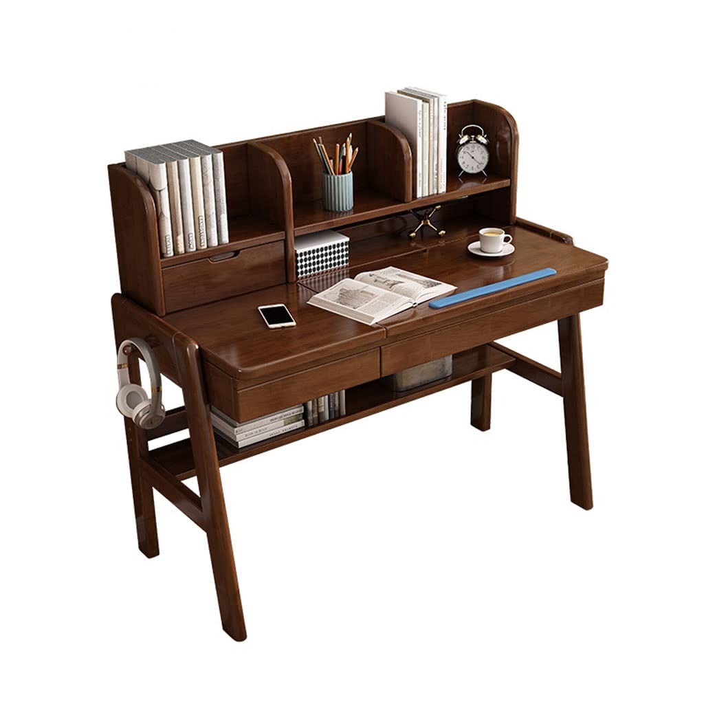 Adjustable Height Study Desk for Kids - Primary School Student Desk with 2-Tier Bookshelf, Drawer & Ear Hook - Home Office Desk for Reading, Writing & Learning - Perfect for Bedroom, Dorm or Homeschool Classroom