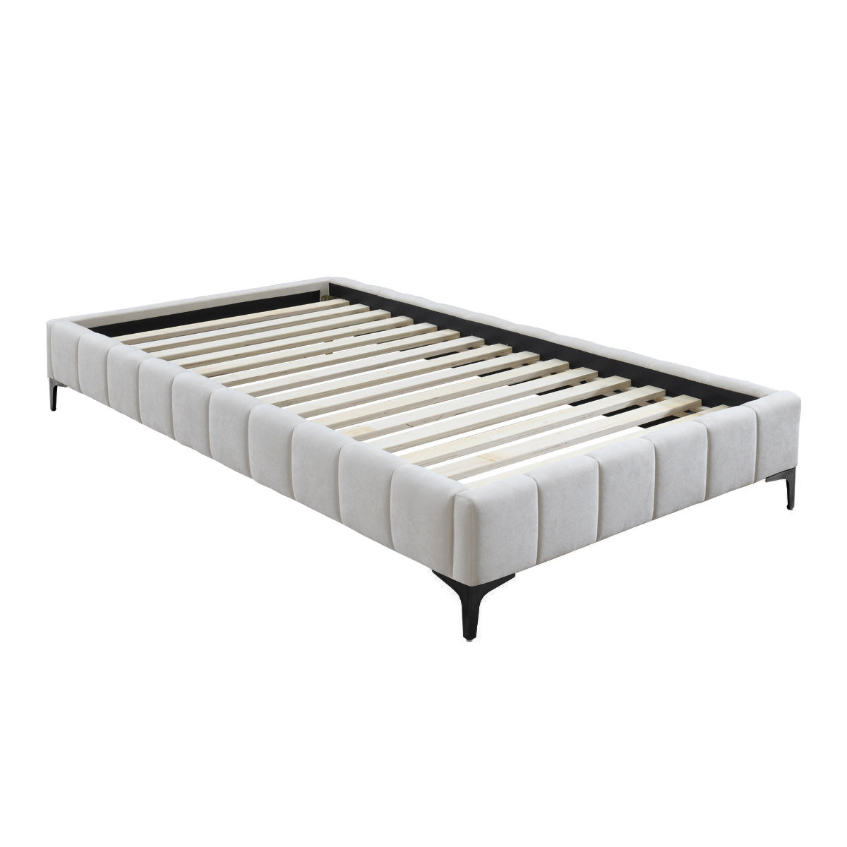 Georgia Fabric King Single Bed Frame - Sturdy & Stylish Platform Bed with Wooden Slats for Home, Bedroom, Guest Room, Dorm - Easy Assembly & Modern Design