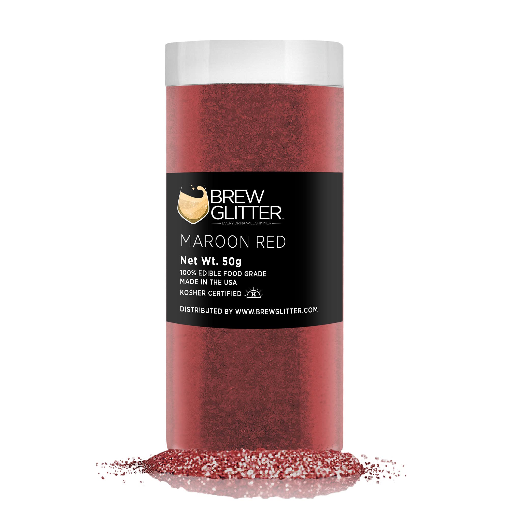 Maroon Red Edible Glitter for Drinks - KOSHER & HALAL Certified Food Grade Glitter for Cocktails, Beer & Beverage Garnish | Vegan, Gluten & Nut Free (50g) | Perfect for Party Drinks, Wedding Cocktails & DIY Dessert Decorations
