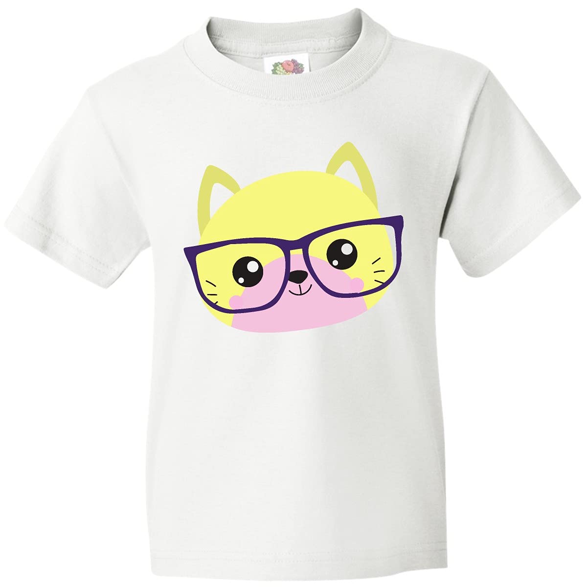 Inktastic Hipster Cat with Glasses - Cute Kitten Graphic Youth T-Shirt for Boys & Girls | Perfect for Casual Wear, School, and Cat Lovers
