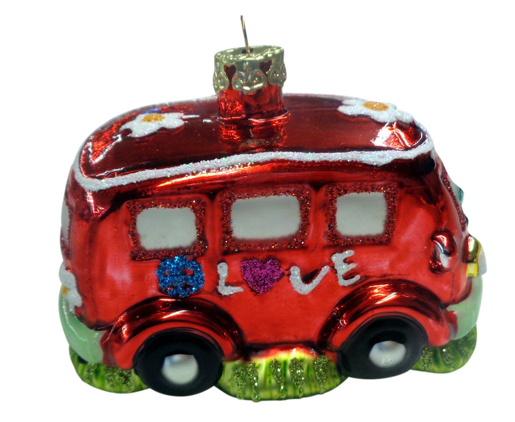 Handmade Chesapeake Bay Blown Glass Bus with Surfboard - Unique Beach House Decor, Christmas Ornament & Coastal Home Accent for Surf Lovers