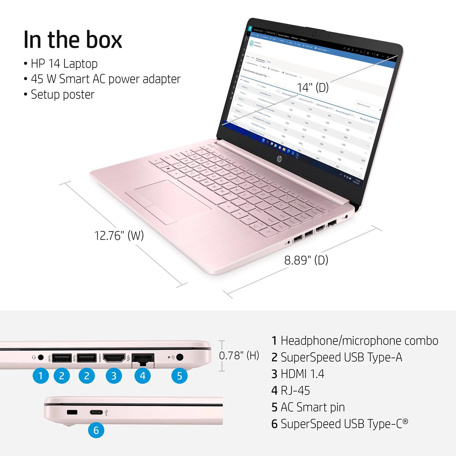 HP Premium 14-inch HD Thin & Light Laptop - Intel Quad-Core, 16GB RAM, 320GB SSD, Long Battery Life, Webcam, Bluetooth, WiFi, Windows 11 + 1 Year Microsoft 365 (Pink) - Perfect for Work, Study & Travel
