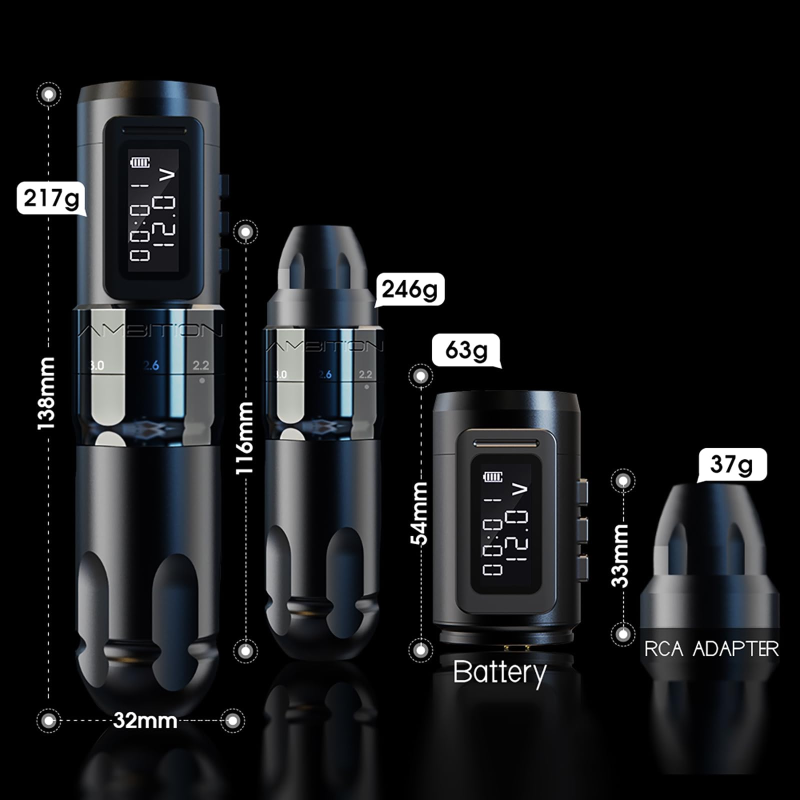 Professional Rotary Cartridge Tattoo Machine Pen - Ambition MARS-U Wireless Tattoo Gun with Adjustable Stroke, 1800mAh Power Coreless Motor & Digital LED Display | Perfect for Tattoo Artists, Body Art Professionals & Studio Use