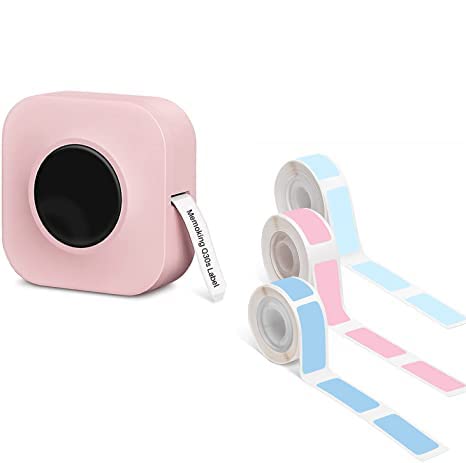 Memoking Q30S Portable Pink Label Maker Machine - Handheld Thermal Label Printer with Tape for Android & iOS - Includes 3 Rolls Colorful Thermal Labels - Perfect for Home, Office & Retail Organization