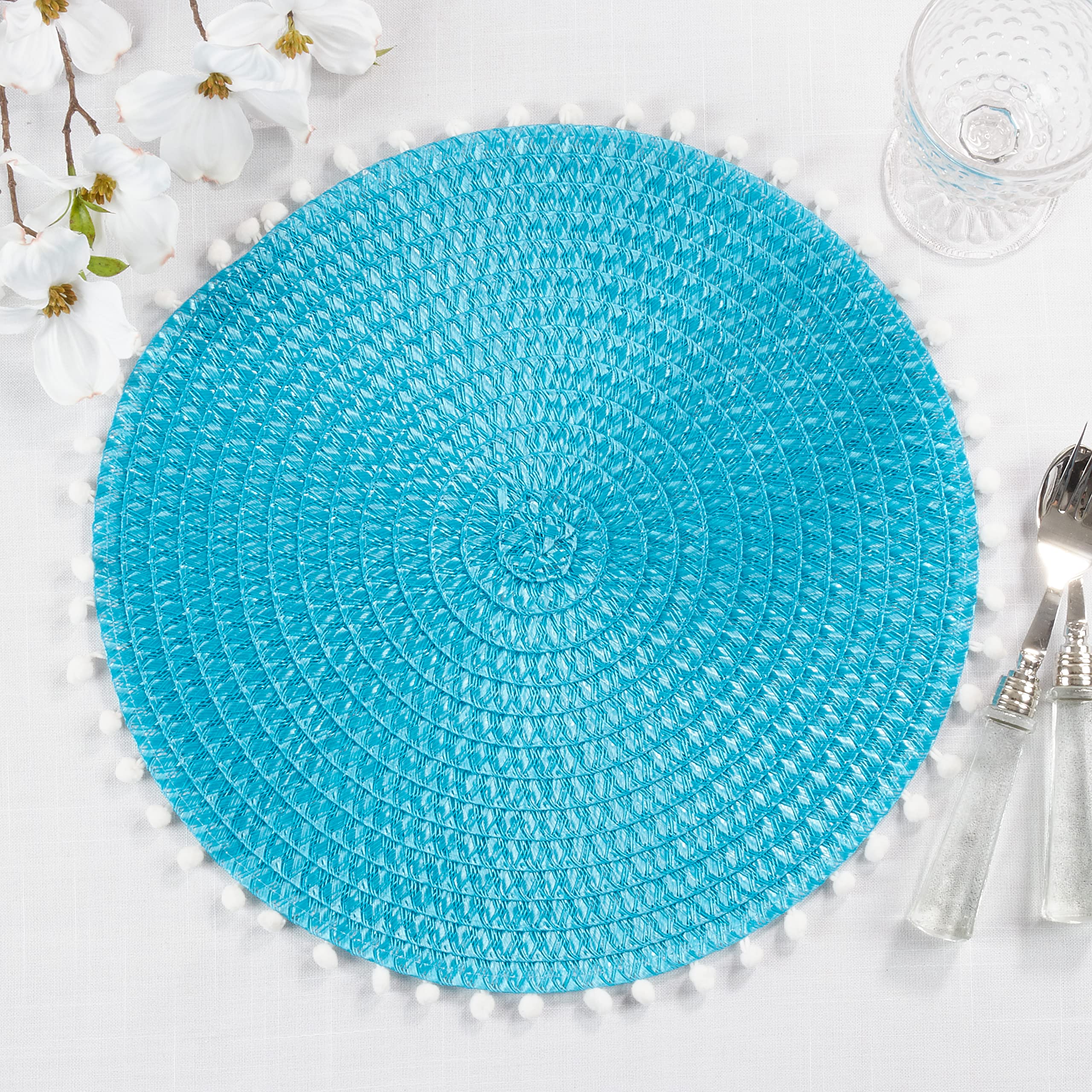 Stylish Pom Pom Design Placemats Set of 4 - Waterproof & Washable Table Mats for Dining, Kitchen, Party Decor | Boho Chic Home Accessories
