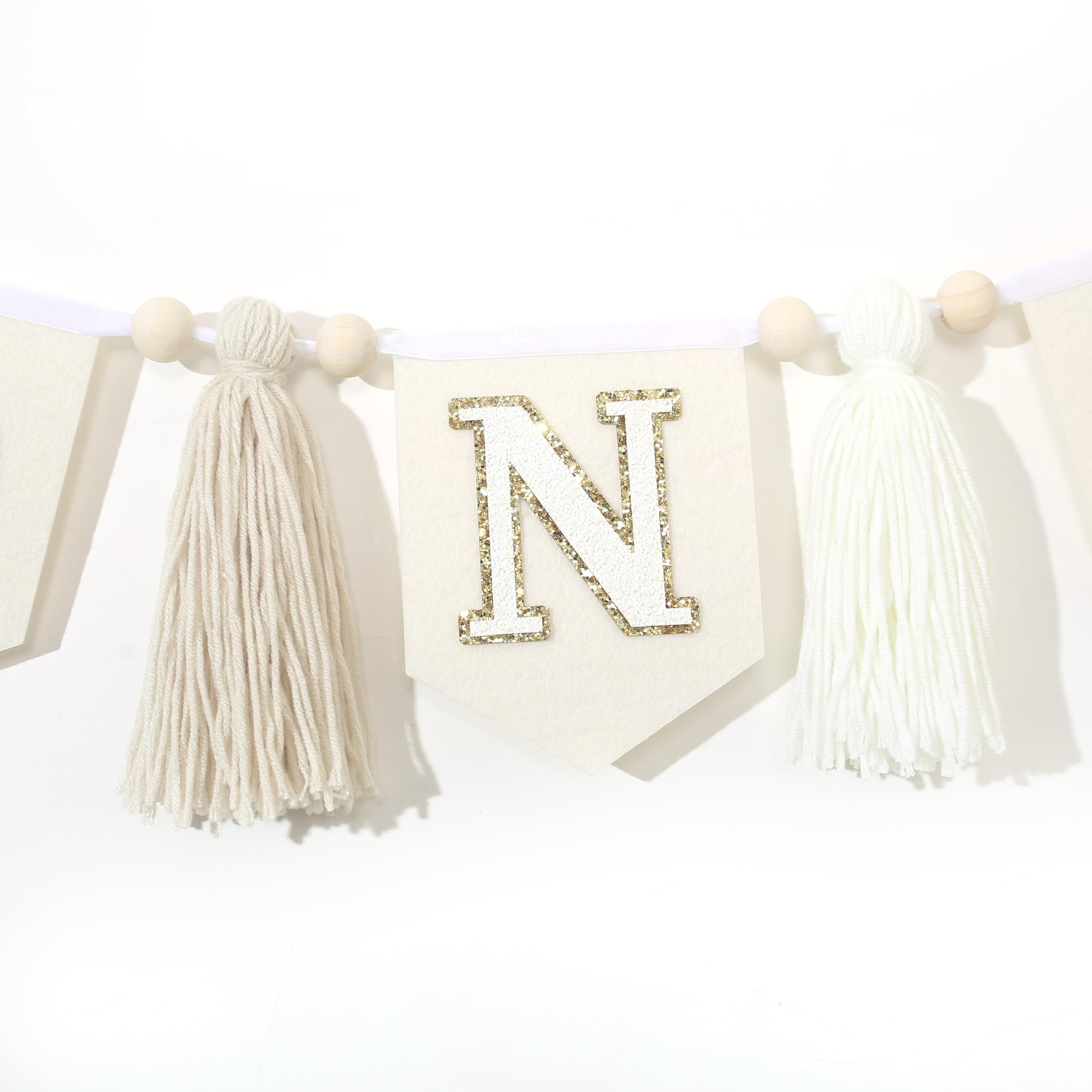 Boho Creamy White Tassel Banner for 1st Birthday - Wood Bead Garland, High Chair Decoration & Nursery Wall Hanging | Perfect for Baby's First Birthday Party, Nursery Decor and Photo Backdrops
