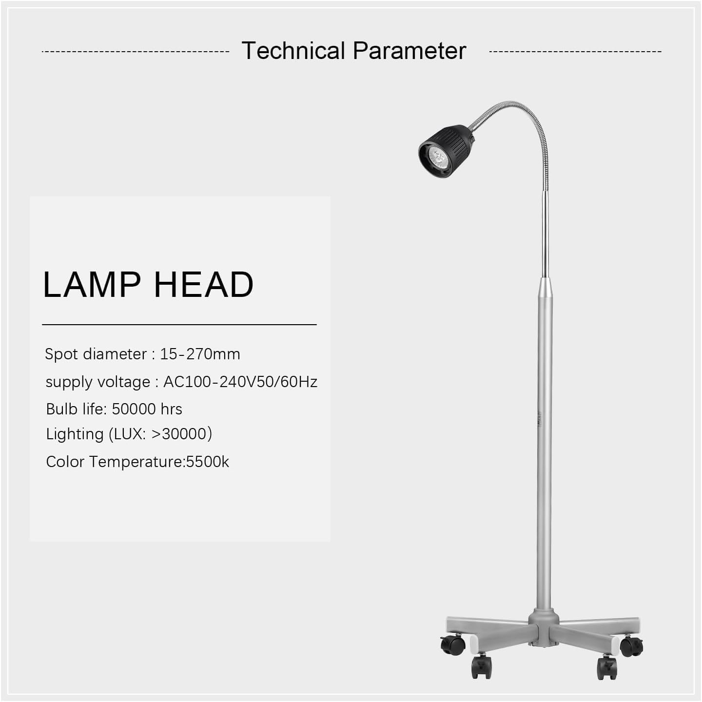 BONEW 35W LED Shadowless Floor Standing Exam Light - Adjustable Medical Examination Lamp for Dental, Surgery, and Clinical Use - Perfect for Hospitals, Clinics, and Home Healthcare