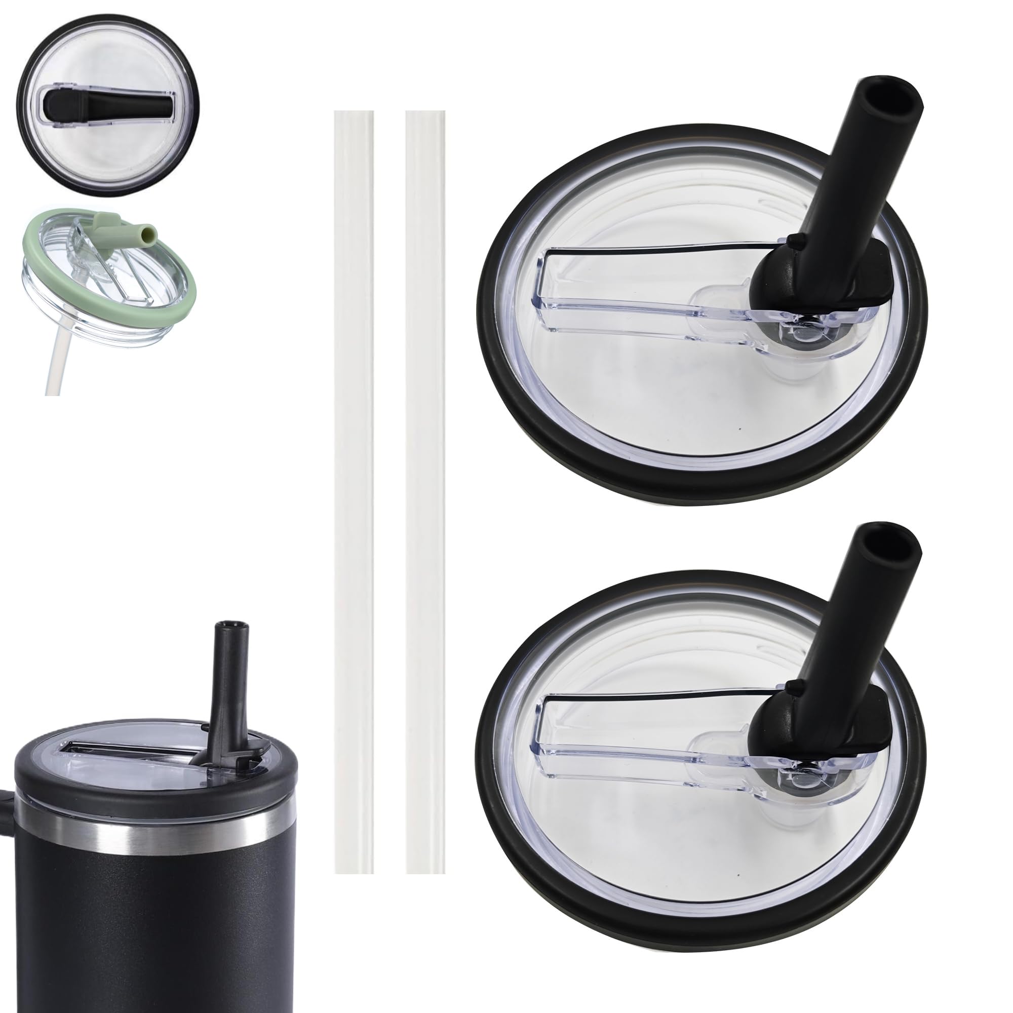 40 oz Tumbler Lid Replacement - 2 Pack Spill-Proof Flip Straw Cover for Stanley Quencher & HydroJug Traveler | Reusable Accessory for Stanley Cup | Perfect for Office, Gym, Hiking & Travel (Black)