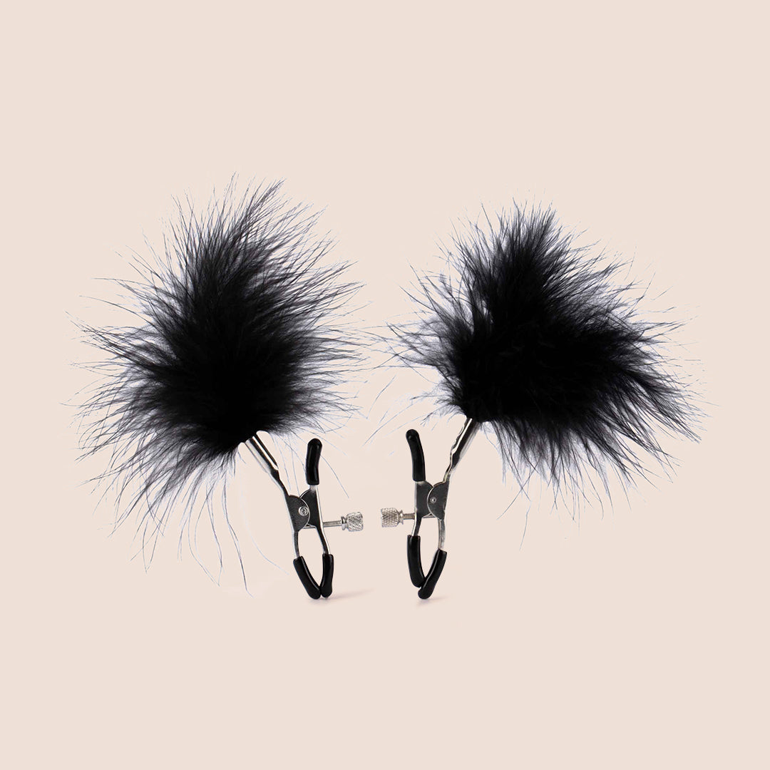 Sex & Mischief Adjustable Feather Nipple Clamps with Thumb Screw - Sensual BDSM Accessories for Couples Play & Adult Intimacy