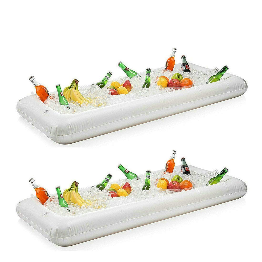 2 Pack Inflatable Serving Bar with Drain Plug - Salad Buffet, Ice Tray, Food & Drink Cooler for Picnic, Luau, Pool Party, BBQ, Beach Outing, and Outdoor Gatherings