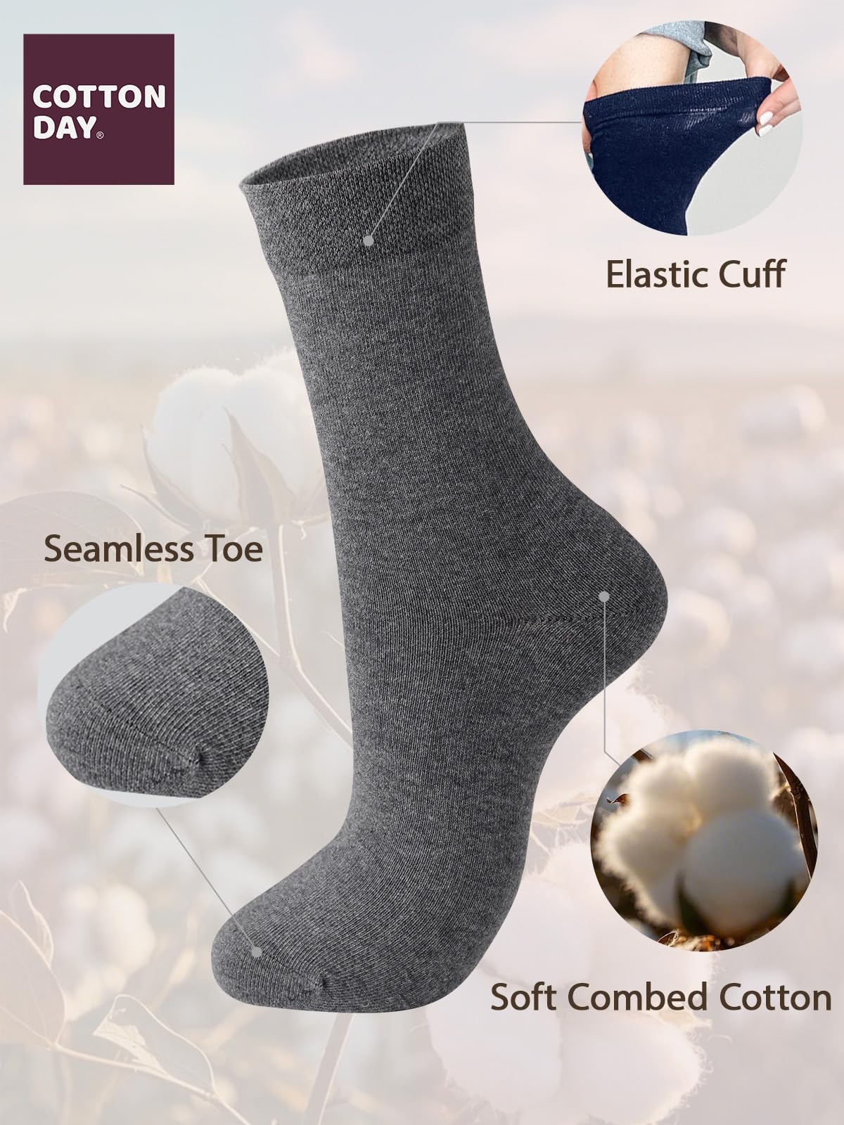 Women's Soft Combed Cotton Trouser Dress Socks - 3 Pack (Black, Gray, Navy Blue with Stars & Stripes) | Comfortable Everyday Wear for Work, Office & Casual Outfits