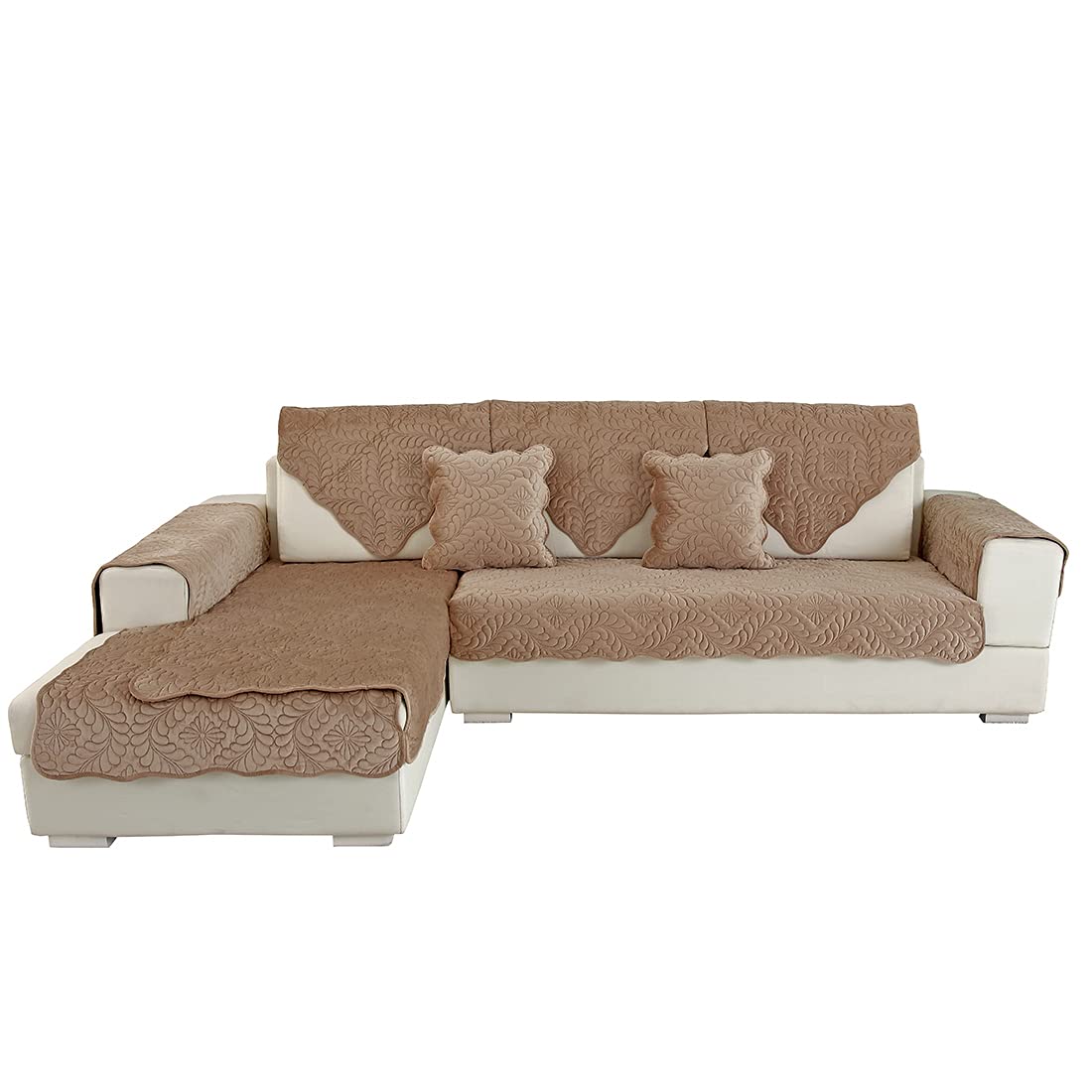 VCTOPS Velvet Quilted Sofa Cover - Soft Non-Slip Sectional Couch Slipcover for Pets, Protects Leather & Fabric Couches (28