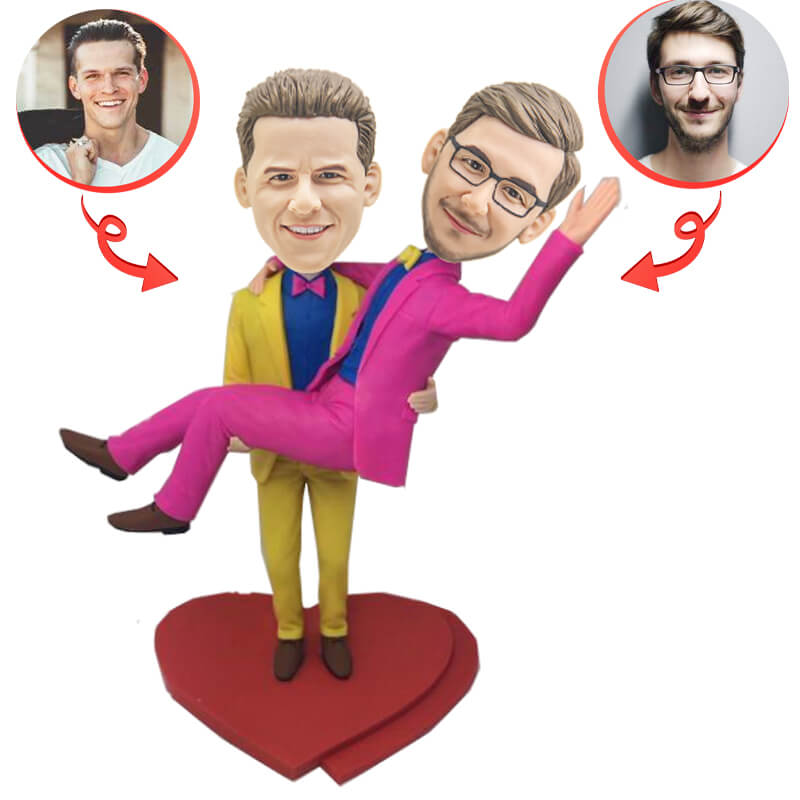 Custom Same-Sex Couple Wedding Bobbleheads - Personalized Gay Marriage Figurines - Perfect for Anniversaries, Wedding Gifts & LGBTQ+ Celebrations
