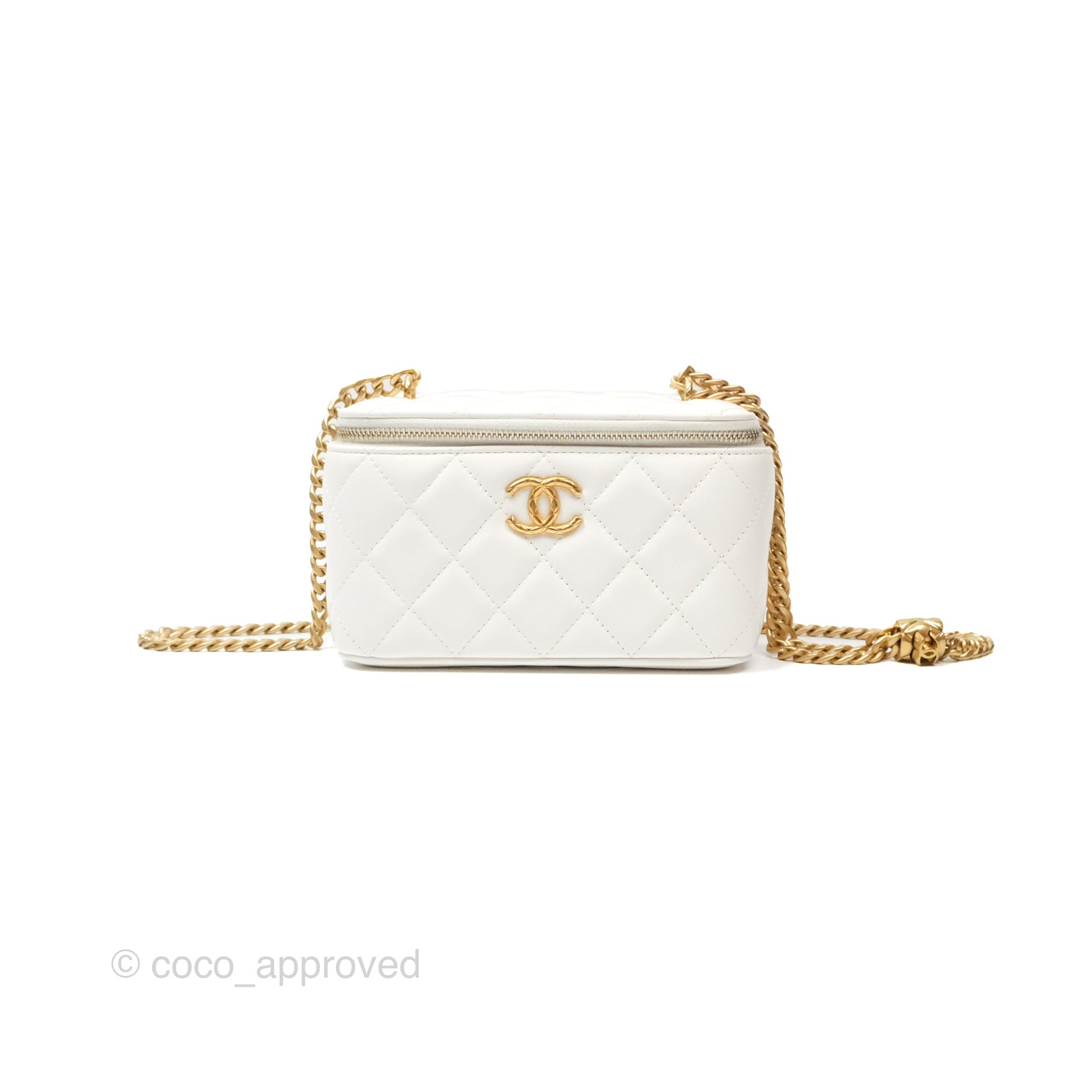 Chanel All Slide Vanity Bag with Adjustable Chain - White Lambskin Leather & Aged Gold Hardware - Luxury Crossbody Bag for Women, Perfect for Parties & Evening Events