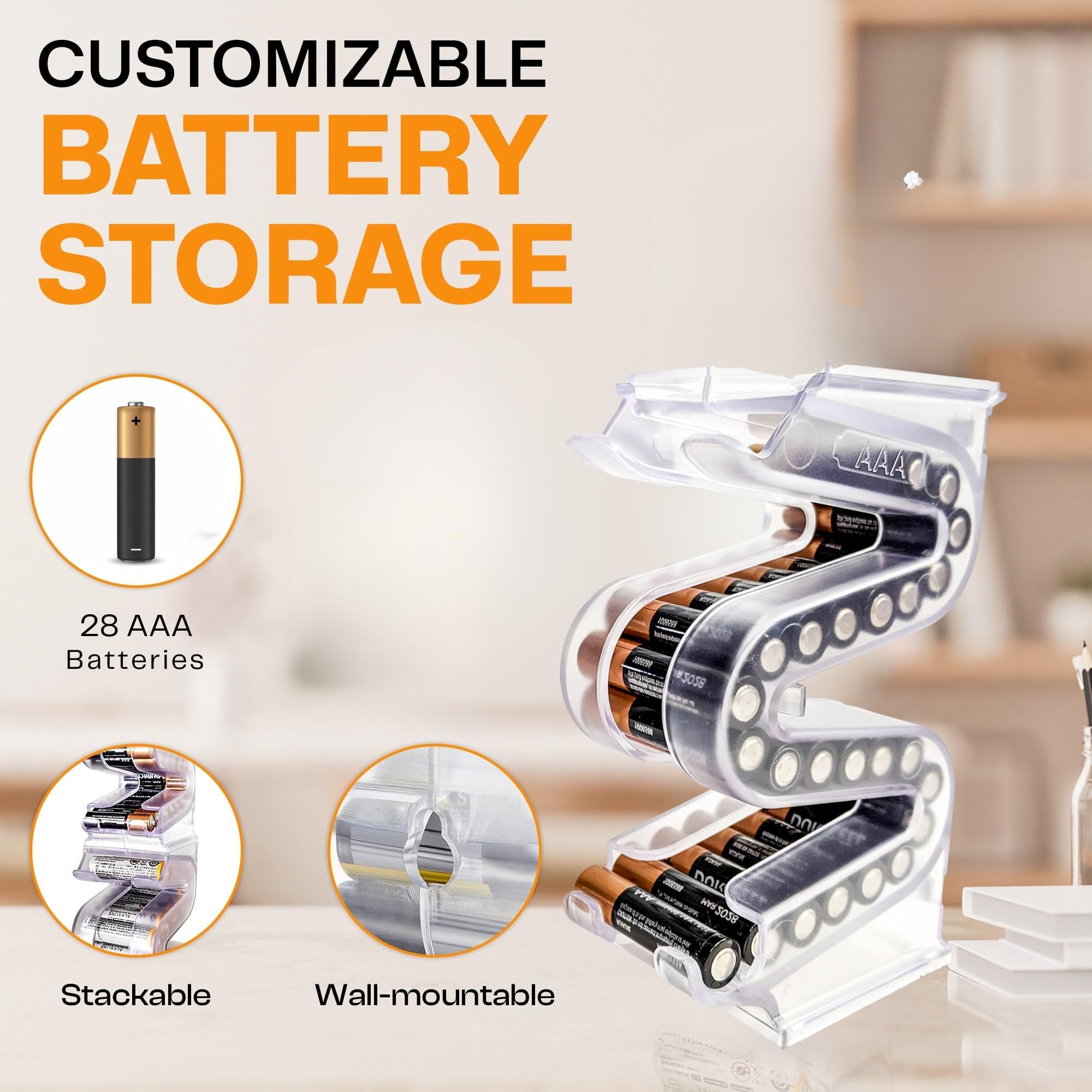 Battery Ladder™ for 28 AAA Batteries - Vertical Storage Case & Dispenser | Stackable Expandable Wall Mount Holder Combo (1 Pack) - Perfect for Home, Office, Garage Organization & Easy Battery Access