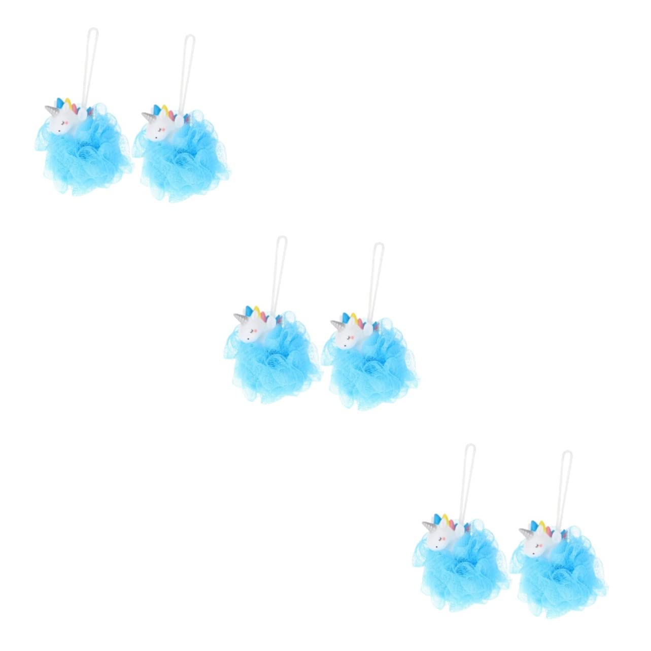6 Pcs Unicorn Bath Sponges for Kids - Soft Loofah Puff & Back Scrubber, Cute Cartoon Mesh Shower Ball for Girls (Blue PVC Pouf) - Fun Bath Time Gift for Toddlers & Children's Daily Hygiene Routine