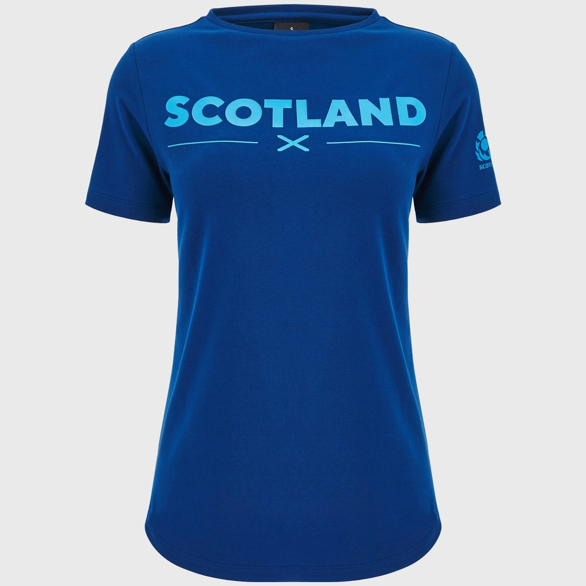 Scotland Rugby Women's Cotton T-Shirt - Macron Official Navy Blue Jersey Top for Casual Wear & Sports Fans