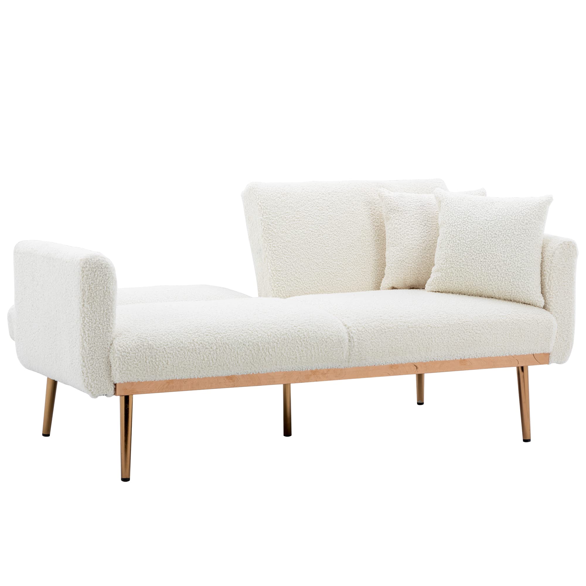 Pvillez Convertible Futon Sofa Bed - Velvet/Teddy Upholstered Sleeper Couch with Golden Legs for Small Spaces, Living Room, Apartment, Studio & Dorm | Perfect for Guest Sleeping & Space-Saving Furniture