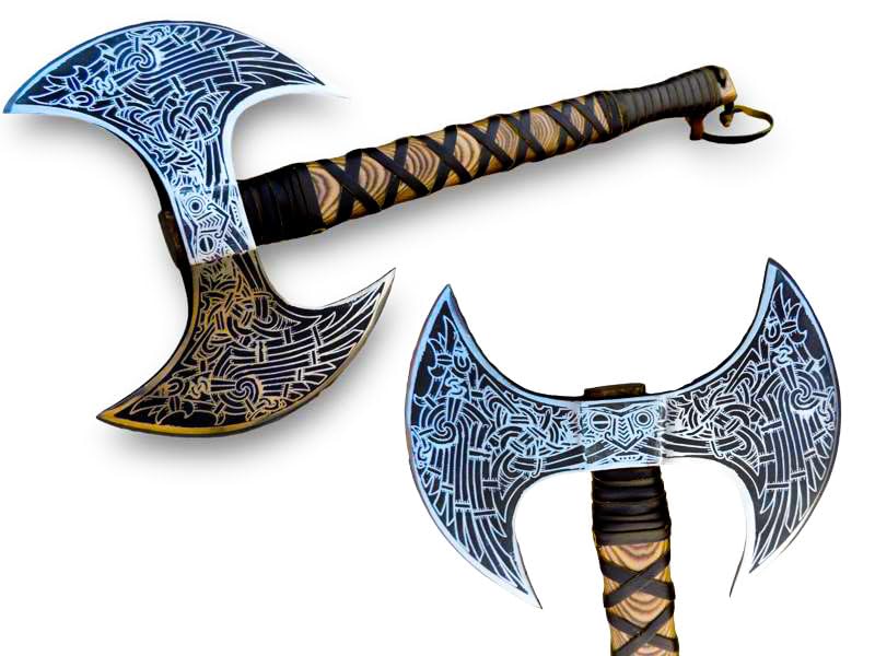 MDM-Ax106 24'' Double Headed Viking Battle Axe - High Carbon Steel Dual Edge Axe with Rosewood Handle | Perfect for Historical Reenactments, LARPing, and Unique Christmas Gifts