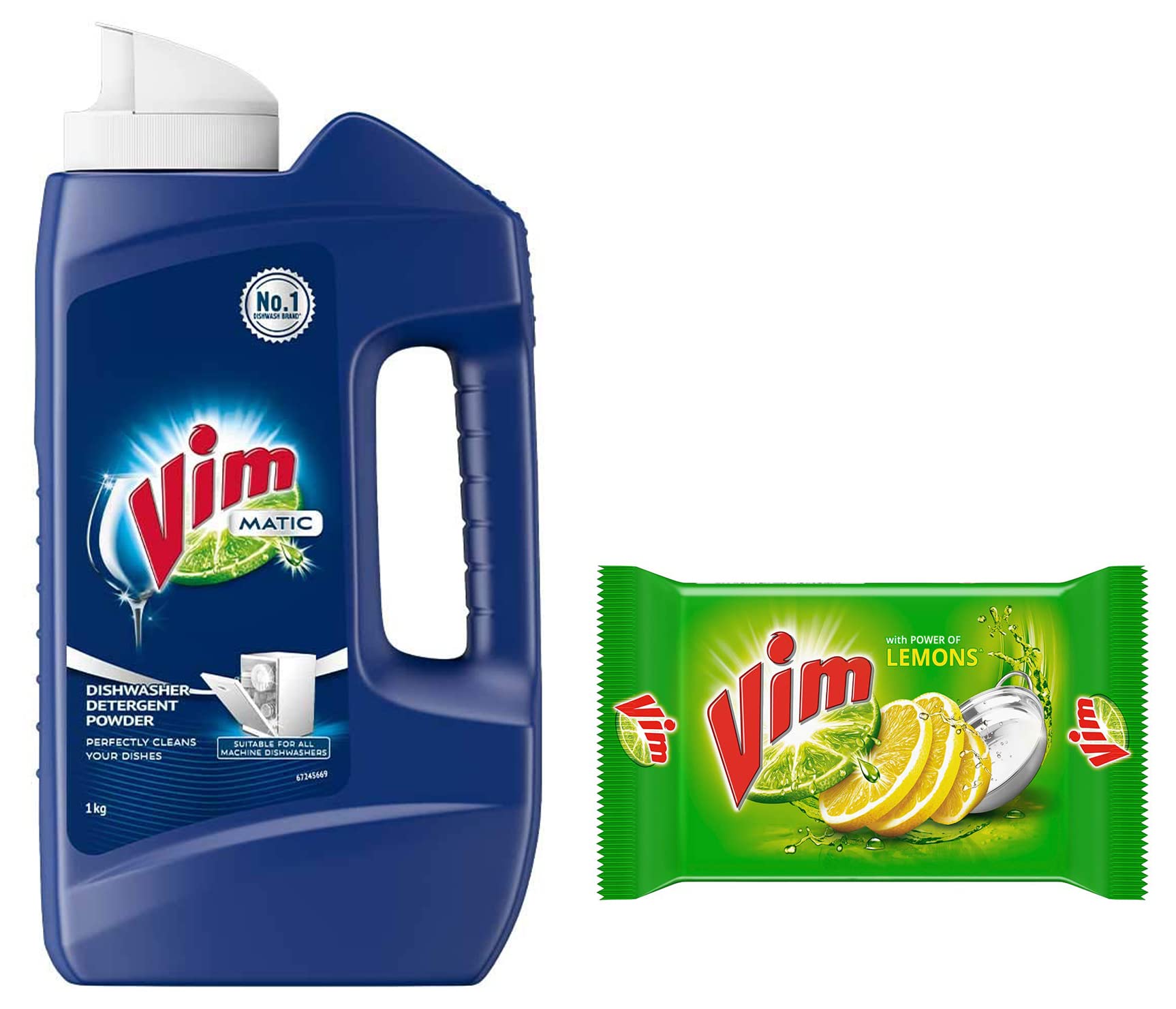 Vim Matic Dishwasher Detergent Powder 1 Kg - Powerful Enzyme Formula for Tough Grease Removal | Lemon Dishwash Bar 300g - Stain & Grease Fighter | Ideal for Kitchen, Restaurant & Heavy-Duty Cleaning