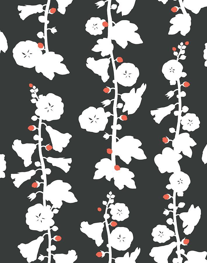 Clare V. 'Hollyhock' Charcoal Wallpaper - Premium Peel & Stick Wallpaper for Living Room, Bedroom, or Home Office Decor