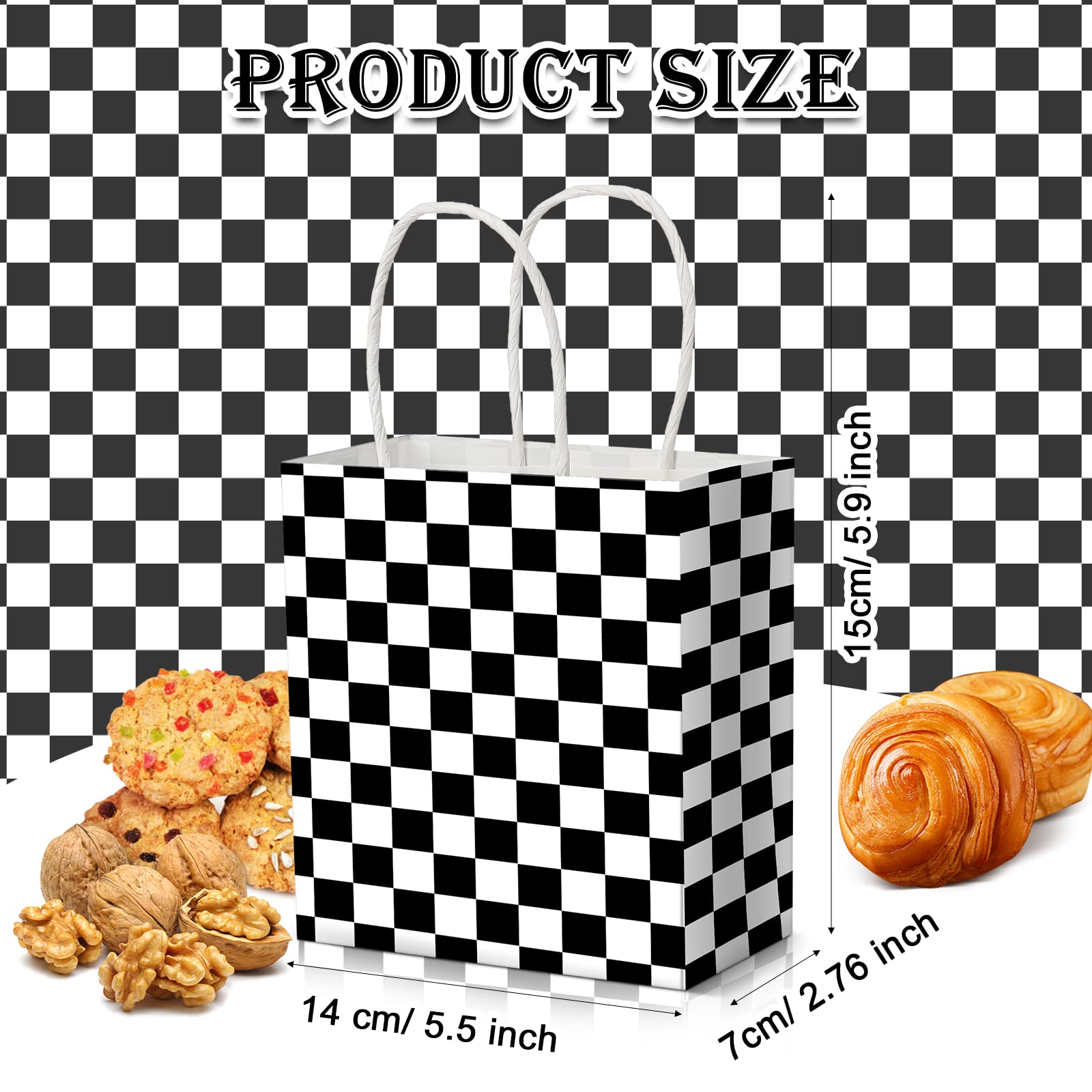 Marspark 24 Pcs Checkered Race Car Party Bags - Black & White Candy Gift Bags for Birthday Decorations & Favors