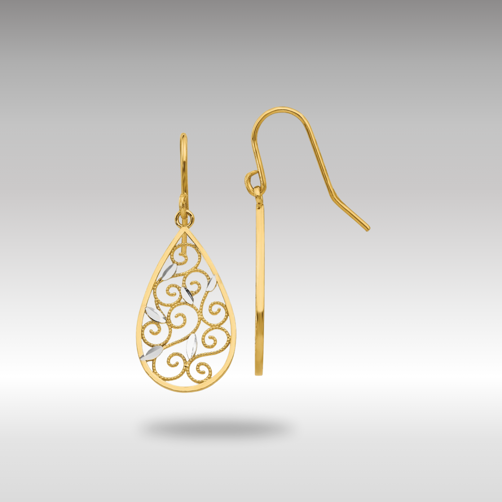 Gold Diamond Cut Filigree Teardrop Wire Earrings Model K4363 - Elegant Dangle Earrings for Women, Perfect for Weddings, Parties & Special Occasions