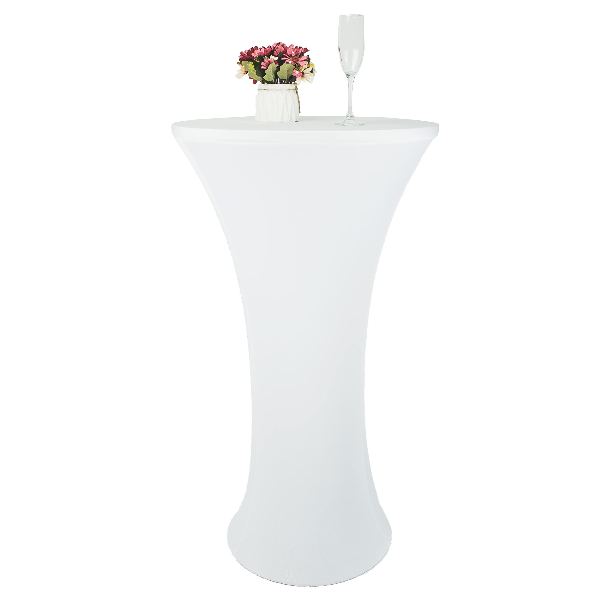 24x43 Inch White Spandex Cocktail Tablecloth - Stretch Round Highboy Table Cover for Banquet, Wedding, Bar & Outdoor Party - Fitted Round Bottom Design - Perfect for Events, Restaurants and Home Decor
