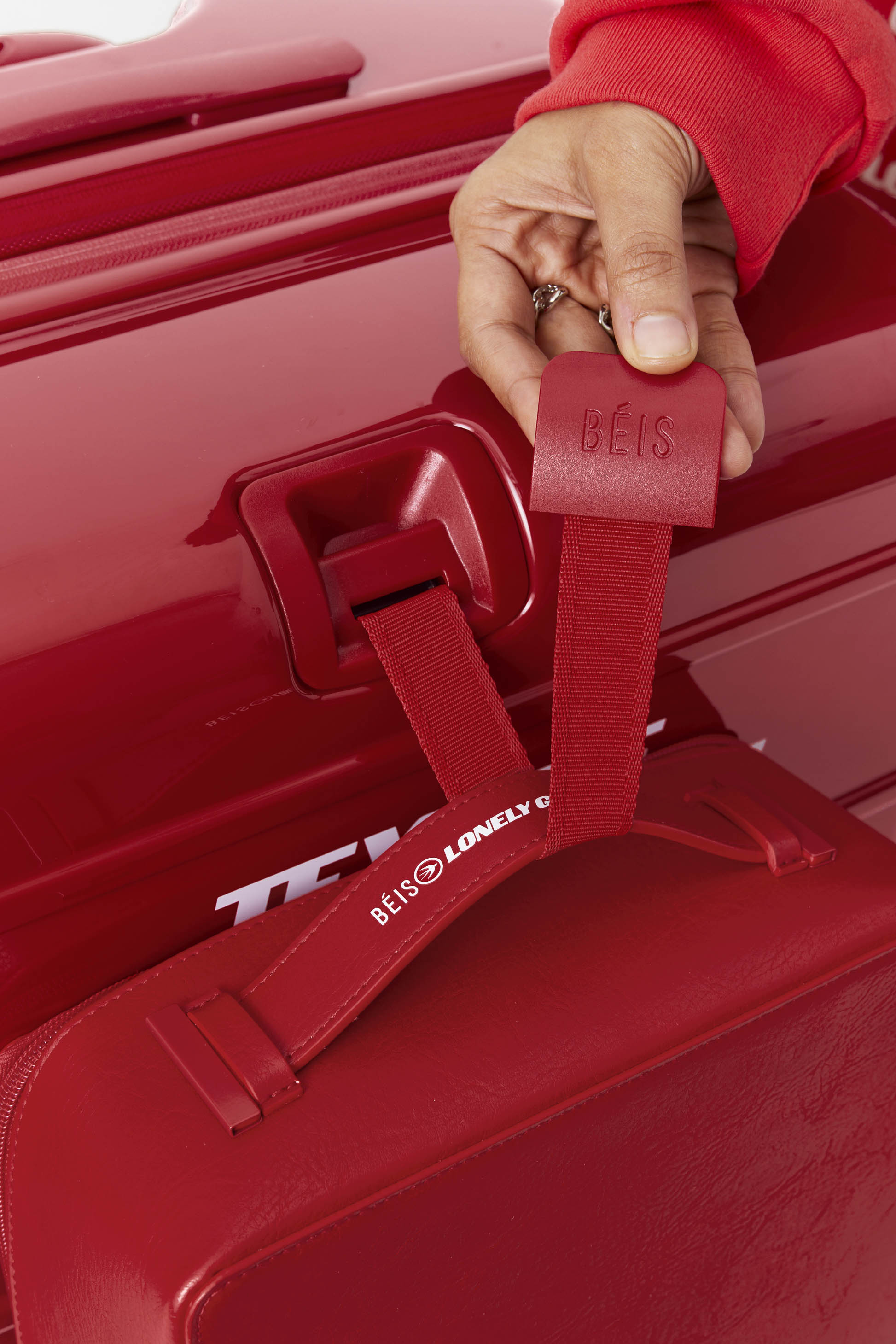 Large Check-In Roller Suitcase in Text Me Red - Perfect for Air Travel, Business Trips & Vacations