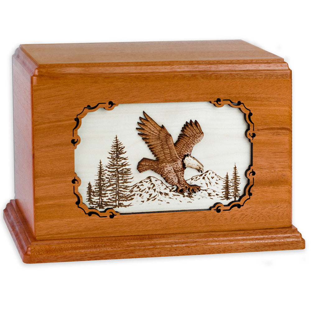Handcrafted Companion Cremation Urn with American Eagle 3D Wood Inlay - Memorial Keepsake for Ashes, Perfect for Home Display or Funeral Services