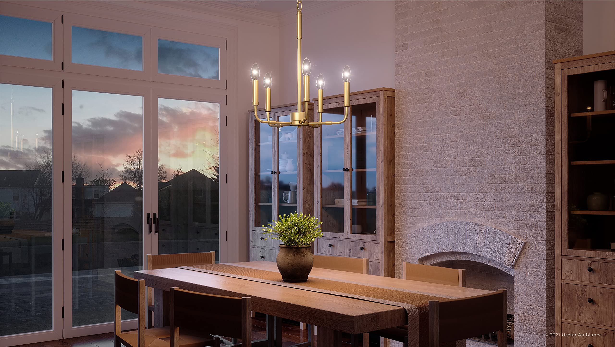 Modern Farmhouse Chandelier - 21.25 Inch Transitional Style Ceiling Light with Olde Brass Finish | Perfect for Dining Room, Kitchen Island or Entryway Lighting | The Bideford Collection UQL3799