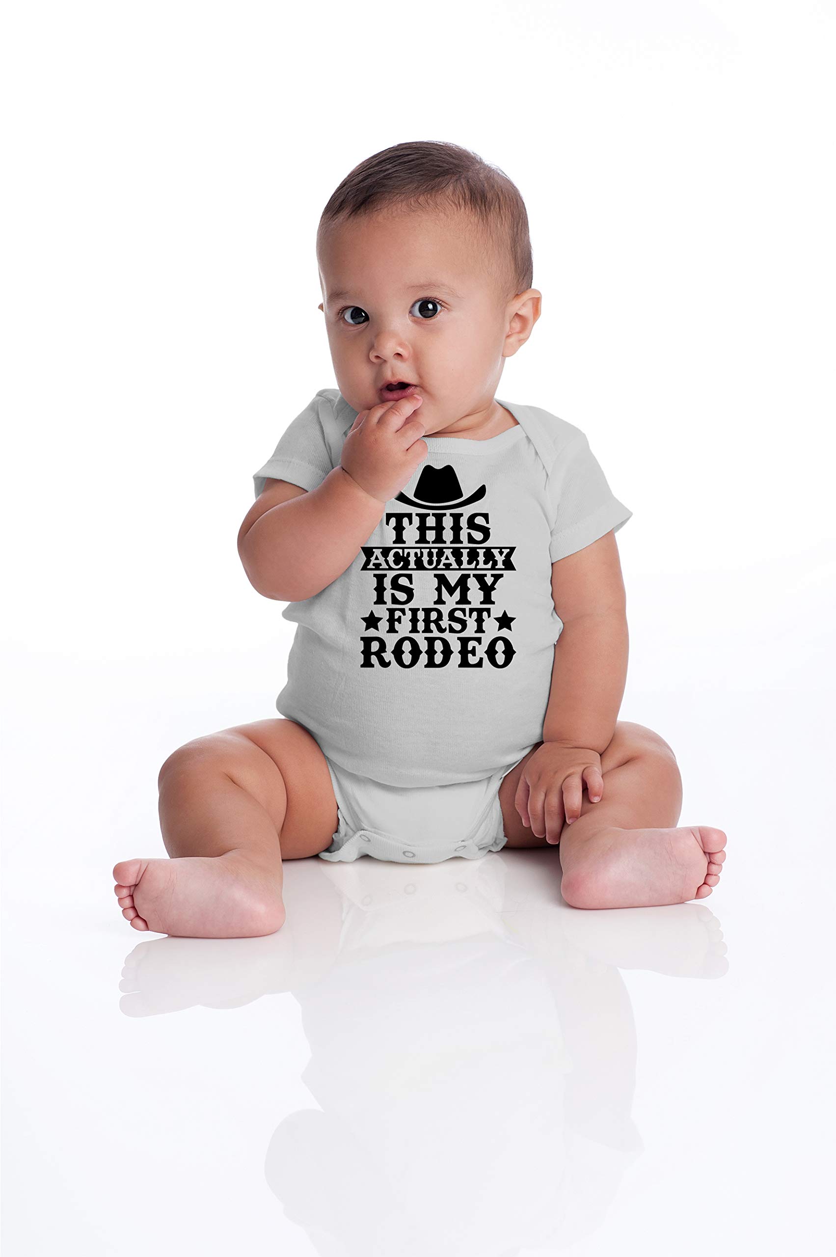 Funny Baby Bodysuit - 'This Is Actually My First Rodeo' Newborn Baby Boy Clothes - Cute Outfit for Rodeo Theme Parties & Photo Shoots