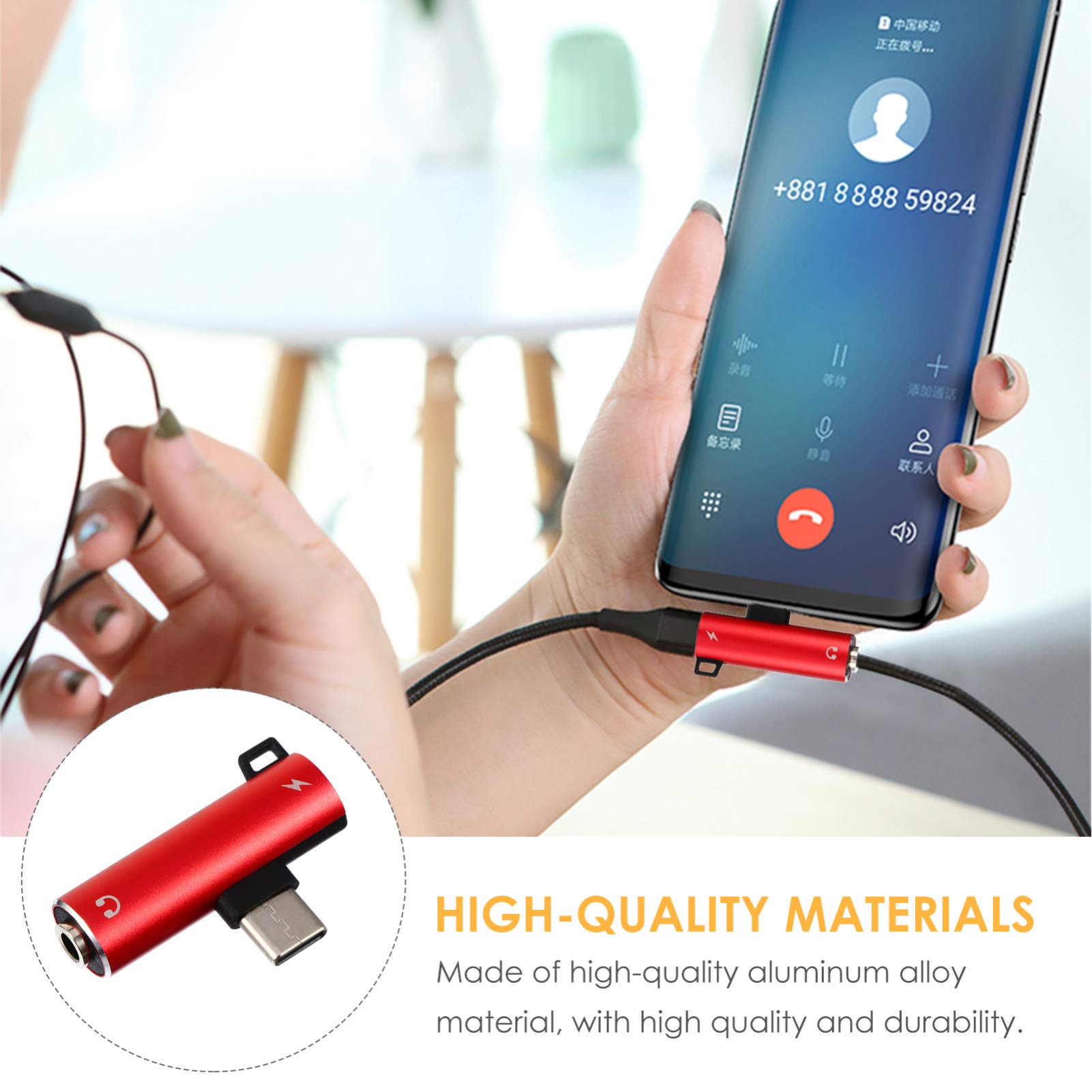 USB C to 3.5mm Headphone Jack Adapter - Type C Female to 3.5mm Male Audio Dongle - Compatible with iPhone 15, Samsung Galaxy, Pixel & More - Perfect for Music, Gaming & Calls (Red)