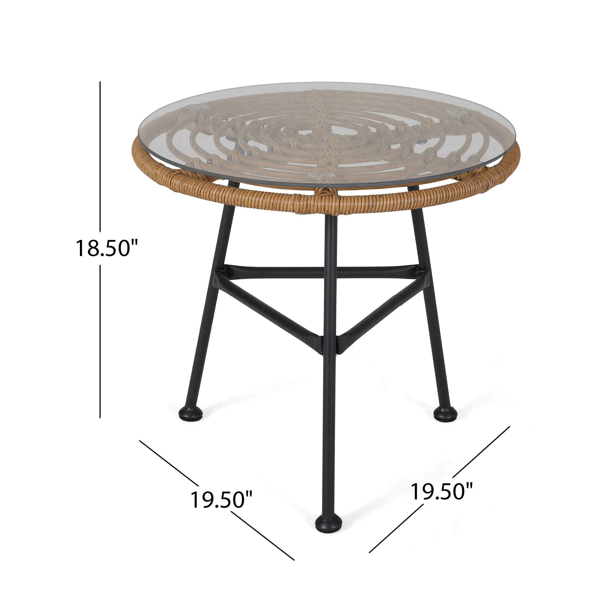 Modern Boho 2-Seater Wicker Patio Set with Side Table - Light Brown, Beige & Black Outdoor Furniture for Garden, Balcony or Poolside Relaxation | GDFStudio