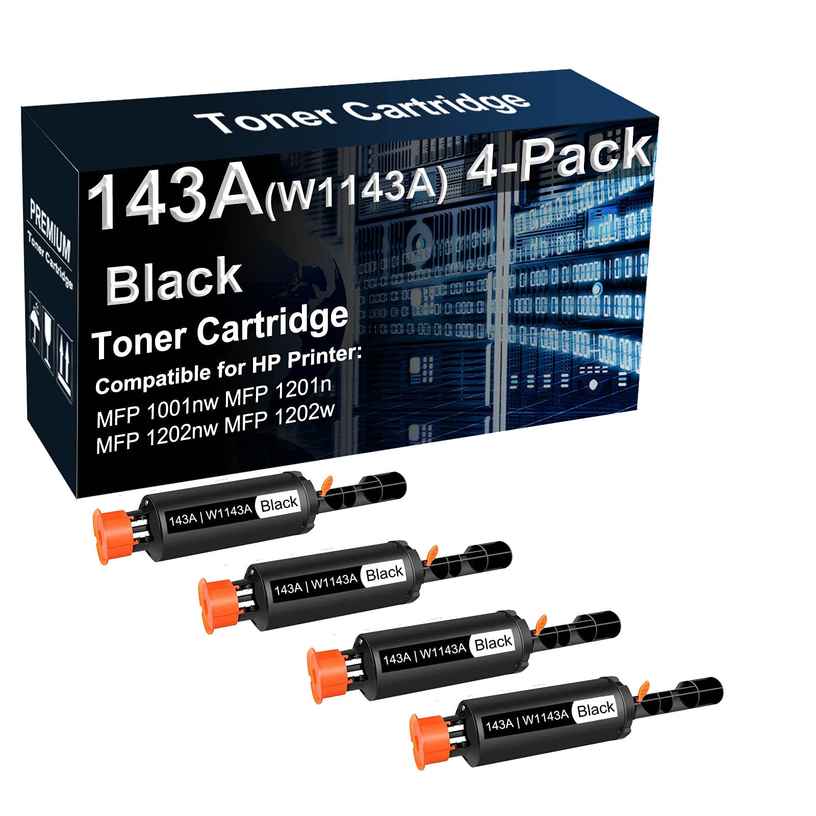 4-Pack High Yield 143A/W1143A Compatible Toner Cartridge for HP MFP 1001nw 1201n 1202nw 1202w Printers - Black | Ideal for Home Office & Small Business Printing Needs