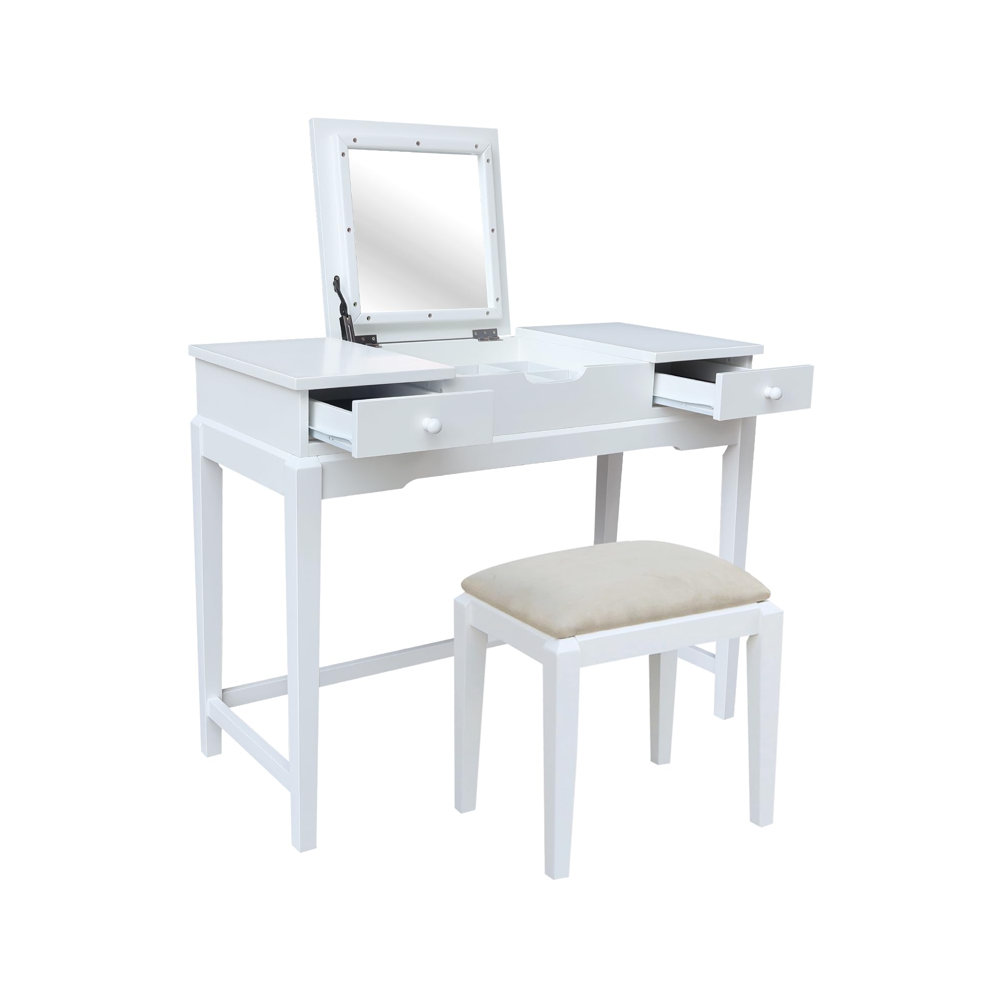 IC International Concepts Vanity Table with Vanity Bench - Snow White | Elegant Dressing Table Set with Stool for Bedroom, Makeup & Beauty Station | Perfect for Home Decor, Bridal Suite & Boudoir Organization